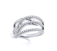 Jewelco London Women's 925 Sterling Silver CZ Split Crossover Fin Leaf Wrap Ring - GVR916 in White | Size: R Jewelco London White R
