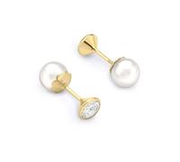 Jewelco London Women's 9ct Gold Cultured Freshwater Pearl & Cubic Zirconia Full Moon Double-Sided Stud Earrings 4mm & 6mm - 1-58-9459