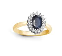 Jewelco London Women's 9ct Gold Diamond Blue Sapphire Classic Royal Cluster Ring 11mm | Size: I Jewelco London Gold I