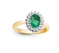 Jewelco London Women's 9ct Gold Diamond Green Emerald Classic Royal Cluster Ring 11mm | Size: R Jewelco London Gold R