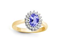 Jewelco London Women's 9ct Gold Diamond Lilac Tanzanite Classic Royal Cluster Ring 11mm - 9R423 | Size: J Jewelco London Gold J
