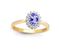 Jewelco London Women's 9ct Gold Diamond Lilac Tanzanite Classic Royal Cluster Ring 9mm | Size: J Jewelco London Gold J