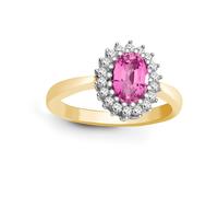 Jewelco London Women's 9ct Gold Diamond Pink Sapphire Classic Royal Cluster Ring 11mm | Size: Small Jewelco London Gold S