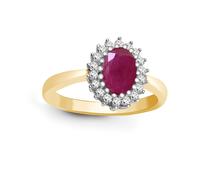 Jewelco London Women's 9ct Gold Diamond Red Ruby Classic Royal Cluster Ring 11mm | Size: R Jewelco London Gold R