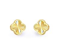 Jewelco London Women's 9ct Gold Magic Rainbow Spectrum Fluted Starburst 4 Leaf Clover Stud Earrings, 9mm - 1-55-9537