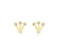 Jewelco London Women's 9ct Gold White Round Brilliant Cubic Zirconia Triple Spike Crown Stud Earrings, 8mm - 1-59-1891