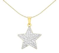 Jewelco London Women's 9ct Gold White Round Crystal Encrusted 5 Pointed Super Star Charm Pendant Necklace - 1-62-9812