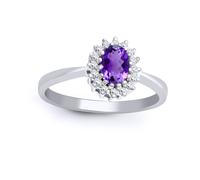 Jewelco London Women's 9ct White Gold Diamond Amethyst Classic Royal Cluster Ring 9mm in Silver | Size: O Jewelco London Silver O