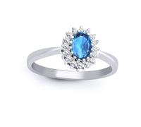 Jewelco London Women's 9ct White Gold Diamond Blue Topaz Classic Royal Cluster Ring 9mm in Silver | Size: Large Jewelco London Silver L
