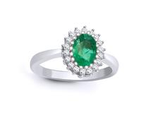 Jewelco London Women's 9ct White Gold Diamond Emerald Classic Royal Cluster Ring 11mm in Silver | Size: N Jewelco London Silver N