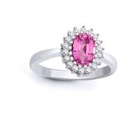 Jewelco London Women's 9ct White Gold Diamond Pink Sapphire Royal Cluster Ring 11mm in Silver | Size: Medium Jewelco London Silver M