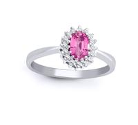 Jewelco London Women's 9ct White Gold Diamond Pink Sapphire Royal Cluster Ring 9mm in Silver | Size: P Jewelco London Silver P