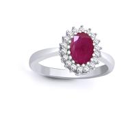 Jewelco London Women's 9ct White Gold Diamond Red Ruby Classic Royal Cluster Ring 11mm - 9R435 | Size: U Jewelco London White U