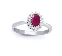 Jewelco London Women's 9ct White Gold Diamond Red Ruby Classic Royal Cluster Ring 9mm - 9R415 | Size: Small Jewelco London White S