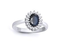 Jewelco London Women's 9ct White Gold Diamond Sapphire Classic Royal Cluster Ring 11mm in Metallics | Size: Medium Jewelco London Metallics M