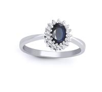 Jewelco London Women's 9ct White Gold Diamond Sapphire Classic Royal Cluster Ring 9mm | Size: U Jewelco London White U