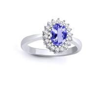 Jewelco London Women's 9ct White Gold Diamond Tanzanite Classic Royal Cluster Ring 11mm in Silver | Size: V Jewelco London Silver V