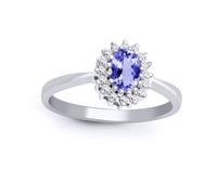 Jewelco London Women's 9ct White Gold Diamond Tanzanite Classic Royal Cluster Ring 9mm in Silver | Size: V Jewelco London Silver V