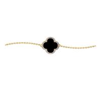 Jewelco London Women's Gold-plated Silver Black Clover Onyx CZ Charm Bracelet 7-8.5" - ABB241-GP in Gold Jewelco London Gold One Size