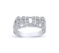 Jewelco London Women's Rhodium Plated Silver Round CZ MUM Signet ID Ring 8mm - ARN101 in White | Size: P Jewelco London White P