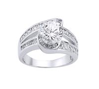 Jewelco London Women's Silver Baguette CZ Crossover Twist Solitaire Engagement Ring in White | Size: Q Jewelco London White Q