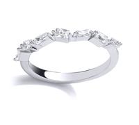 Jewelco London Women's Silver baguette CZ Zig Zag Art Deco Eternity Ring - GVR803 in White | Size: O Jewelco London White O