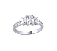Jewelco London Women's Silver Baguette Emerald-cut CZ Channel Trilogy Engagement Ring - ARN138 in White | Size: N Jewelco London White N