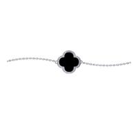Jewelco London Women's Silver Black Clover Onyx CZ Halo Lucky Charm Bracelet 7-8.5" - ABB241 in White Jewelco London White One Size