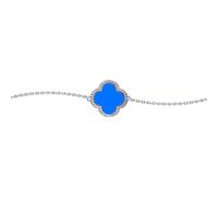 Jewelco London Women's Silver Blue Clover Agate CZ Halo Lucky Charm Bracelet 7-8.5" - ABB243 in White Jewelco London White One Size