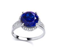 Jewelco London Women's Silver Blue CZ Halo Solitaire Engagement Ring - GVR789 in White | Size: N Jewelco London White N