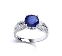 Jewelco London Women's Silver Blue CZ Shoulder Set Solitaire Engagement Ring - GVR790SAP in White | Size: R Jewelco London White R