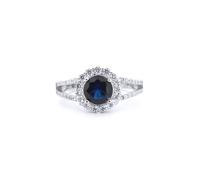 Jewelco London Women's Silver Blue CZ Split Shoulder Halo Solitaire Cluster Ring - ARN188B in White | Size: O Jewelco London White O