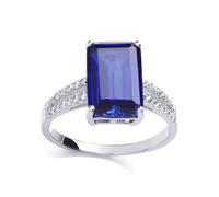 Jewelco London Women's Silver Blue Emerald CZ 4 Claw Solitaire Engagement Ring - GVR660SAP in White | Size: R Jewelco London White R