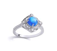 Jewelco London Women's Silver Blue Opal CZ Luxury Mosaic Pool Pear Cushion Cocktail Ring in White | Size: N Jewelco London White N
