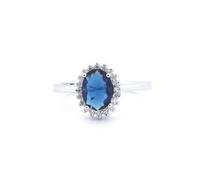 Jewelco London Women's Silver Blue Oval CZ Royal Princess Kate Majestic Cluster Ring | Size: Large Jewelco London Silver L
