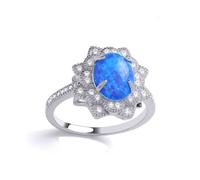 Jewelco London Women's Silver Blue Oval Opal CZ Luxury Mosaic Starry Pool Cocktail Ring in White | Size: N Jewelco London White N