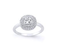 Jewelco London Women's Silver Cushion CZ Double Halo Solitaire Engagement Ring - GVR572 in White | Size: N Jewelco London White N