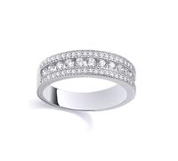 Jewelco London Women's Silver CZ Pave Half Eternity Ring in White | Size: R Jewelco London White R