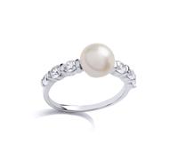 Jewelco London Women's Silver CZ Pearl Full Moon Shoulder Set Dress Ring 8mm | Size: Medium Jewelco London Silver M