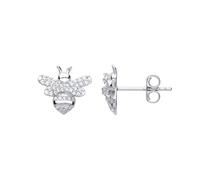Jewelco London Women's Silver CZ Queen Bumble Honey Bee Stud Earrings - GVE743 in White Jewelco London White One Size