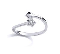 Jewelco London Women's Silver CZ Shooting Stars Crossover Dress Ring - GVR824 in White | Size: R Jewelco London White R