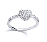 Jewelco London Women's Silver CZ Shoulder set Love Heart Engagement Ring - GVR796 in White | Size: R Jewelco London White R