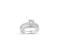 Jewelco London Women's Silver CZ Shoulder-set Pave Solitaire Wedfit Bridal Rings Set - ARN150 in White | Size: Q Jewelco London White Q
