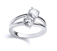 Jewelco London Women's Silver CZ Split Shoulder Double Solitaire Engagement Ring in White | Size: R Jewelco London White R