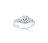 Jewelco London Women's Silver CZ Split Shoulder-Set Solitaire Engagement Ring in White | Size: Q Jewelco London White Q