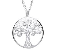 Jewelco London Women's Silver CZ Tree of Life Charm Necklace 16 inch - GVK196 in White Jewelco London White One Size