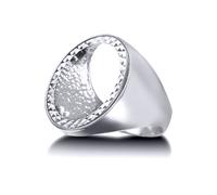Jewelco London Women's Silver Domed Polished Full Sovereign Mount Ring - ARN112-F in White | Size: R Jewelco London White R