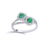 Jewelco London Women's Silver Green Cushion CZ Split Shank Double Duology Bypass Ring in White | Size: N Jewelco London White N