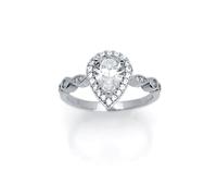 Jewelco London Women's Silver Pear CZ Shoulder-set Halo Solitaire Engagement Ring - ARN134 in White | Size: P Jewelco London White P