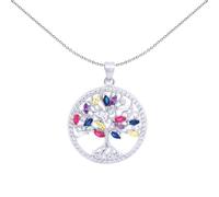 Jewelco London Women's Silver Rainbow Marquise CZ Circle Tree of Life Charm Pendant - APD225 in White Jewelco London White One Size